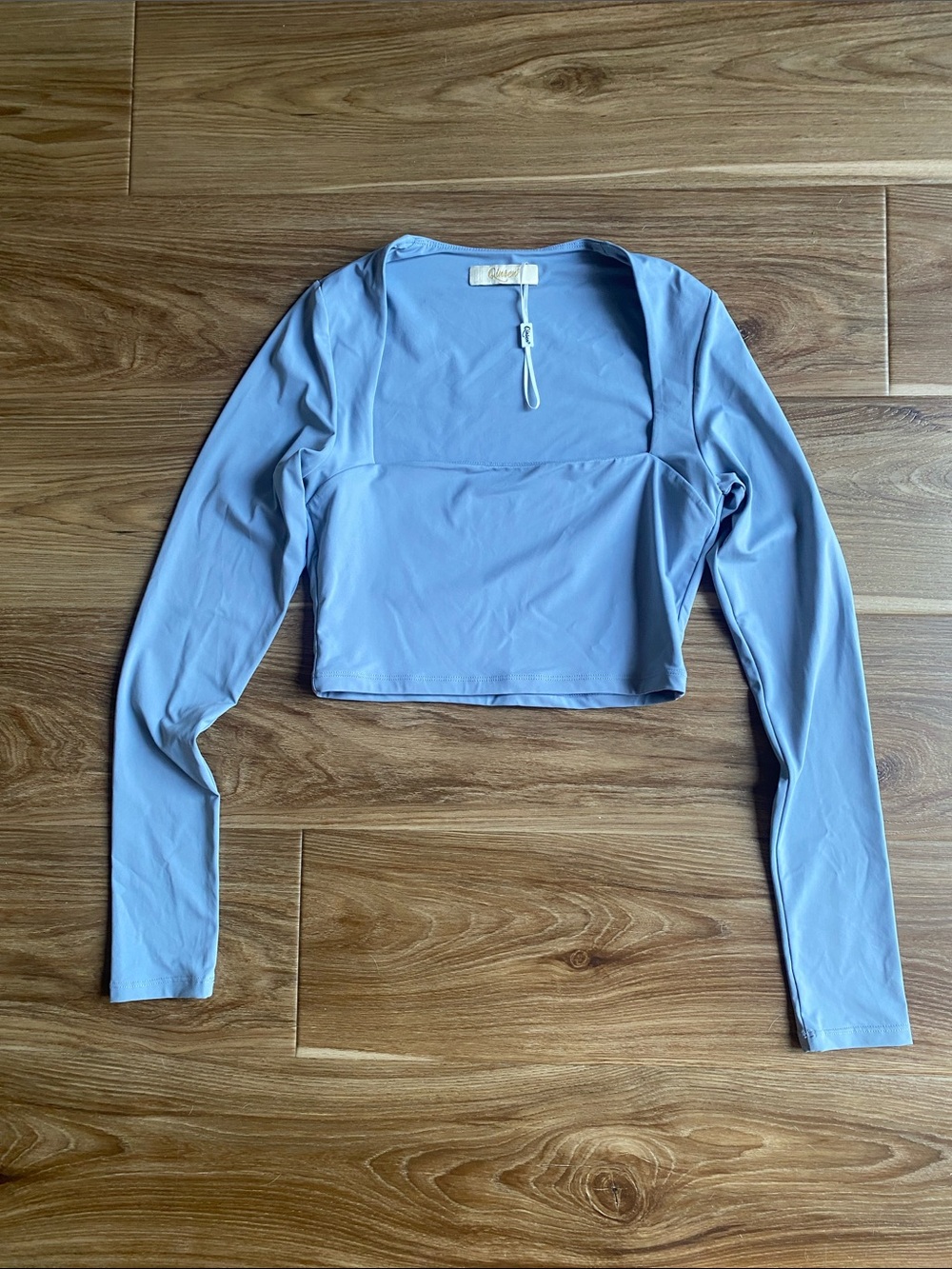Square-Neck Light Blue Long Sleeve Crop Top